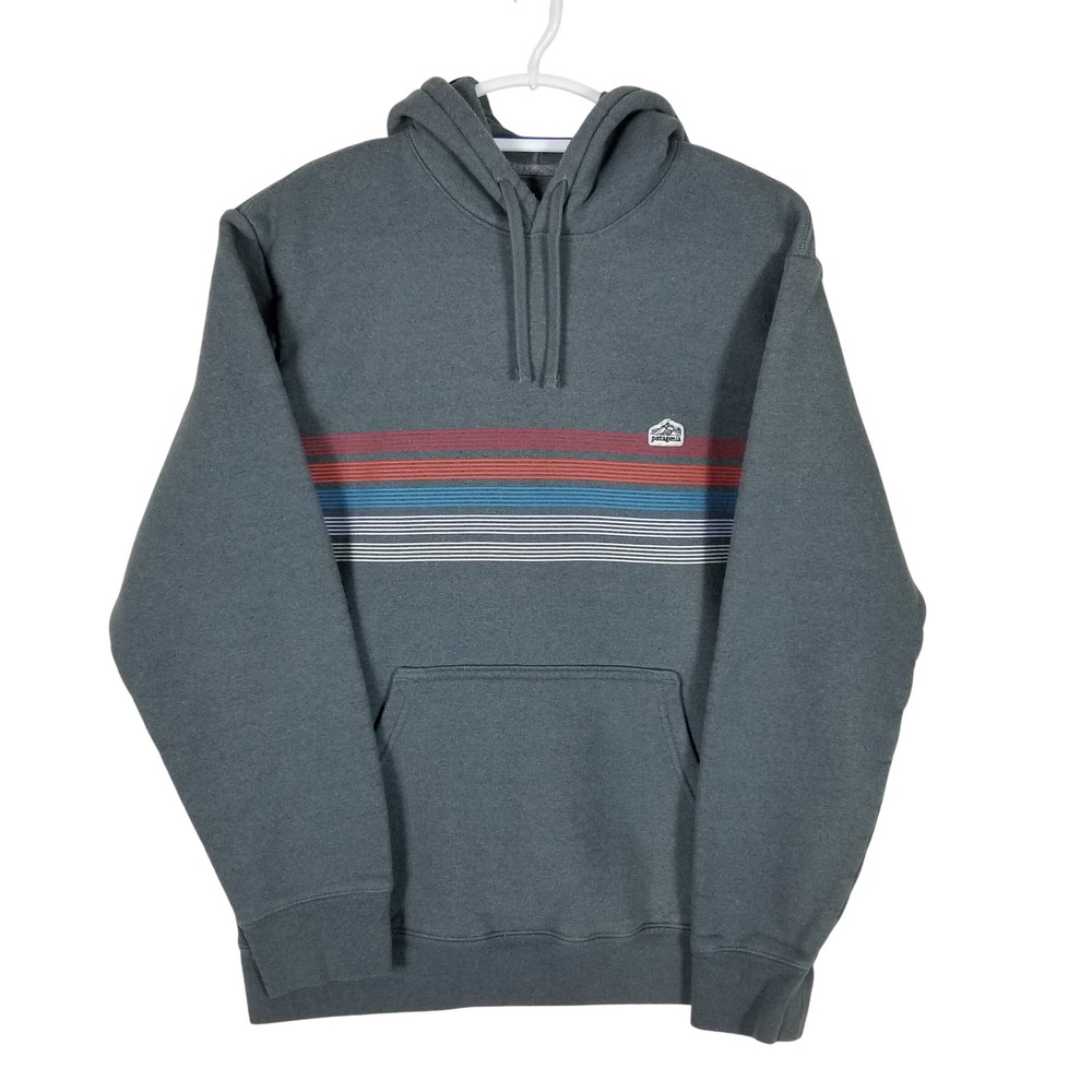Patagonia Uprisal Hoodie Mens Medium Grey Striped Recycled Pullover Sweatshirt